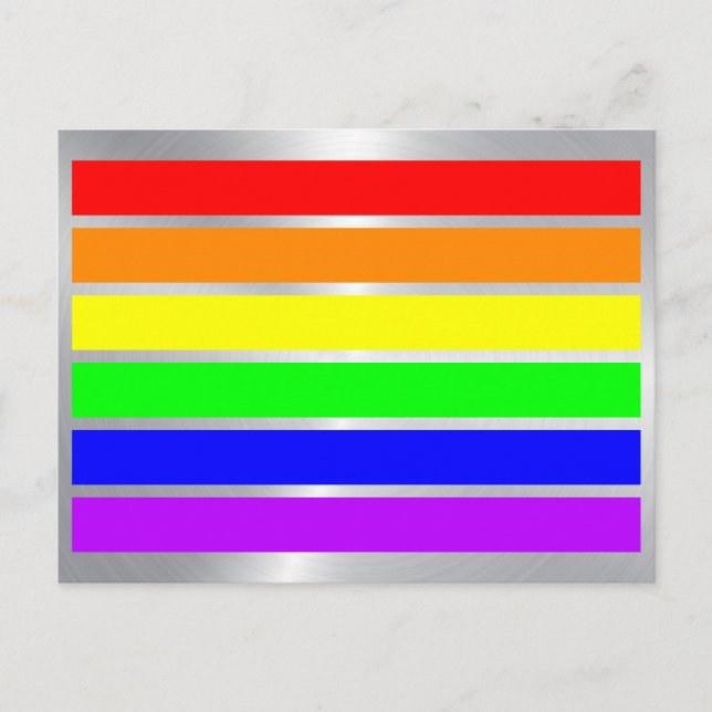 Postal Orgullo gay LGBT: Bandera arcoíris brillantes plat (Anverso)