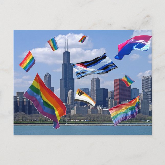 Postal Orgullo volador sobre Chicago (Anverso)