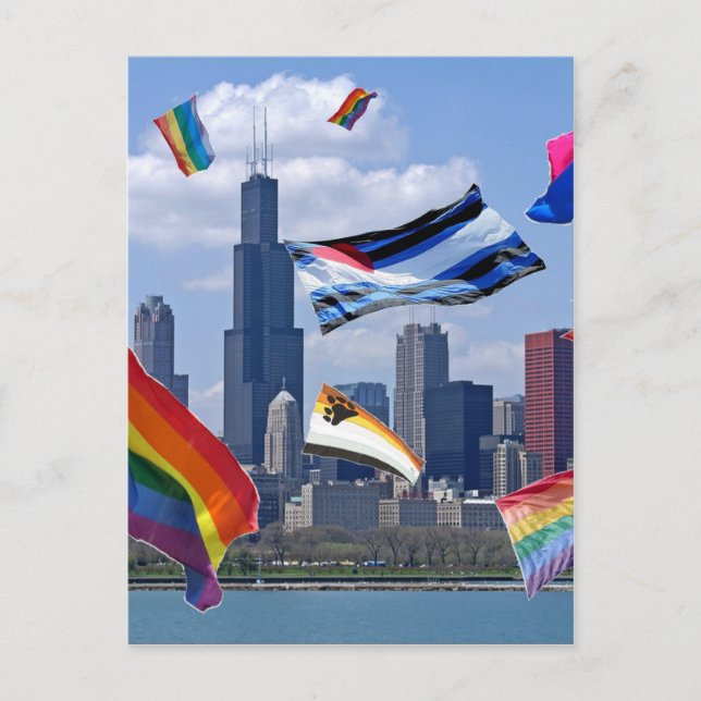 Postal Orgullo volador sobre Chicago (Anverso)