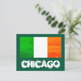 Postal Orgullo y Suerte de Chicago - Irlandés con Bandera