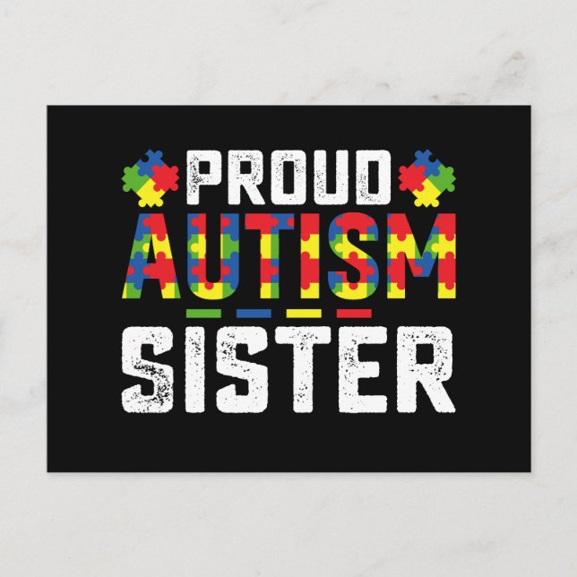 Postal Orgullosa autismo Hermana Conciencia Familia Autis (Anverso)