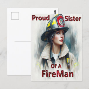 Postal Orgullosa Hermana De La Indecisión De FireFighter