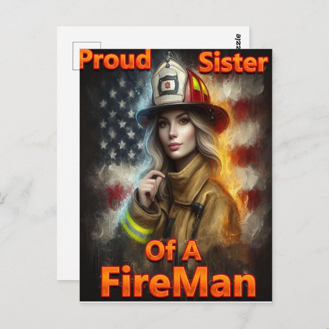 Postal Orgullosa Hermana De Un Héroe De FireFighter (Anverso / Reverso)