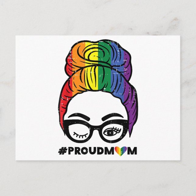 Postal Orgullosa Mamá Messy Hair Bun LGBTQ Gay Bandera Ar (Anverso)