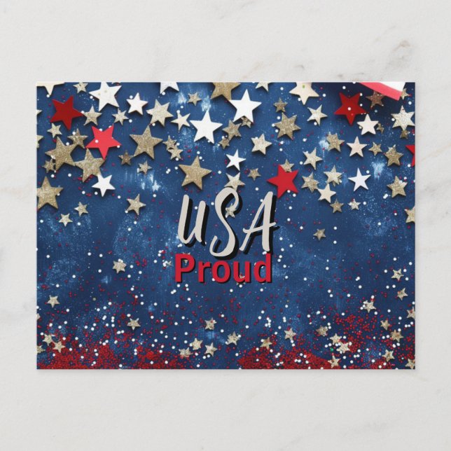 Postal Orgulloso de USA con estrellas y barras (Anverso)