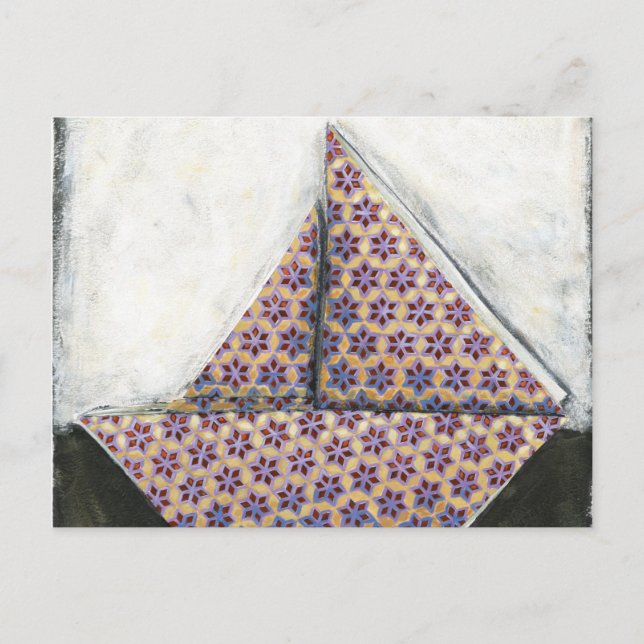 Postal Origami Sailboat en papel de diseño de estrella (Anverso)