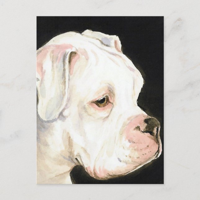 Postal original de arte de perro de Boxer blanco (Anverso)