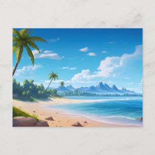 Postal Orilla de playa arenosa de isla del océano tropica