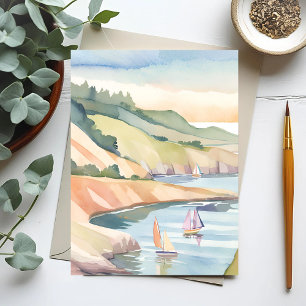 Postal Orilla Navegando   Aquarela de Océano de Rhode Isl