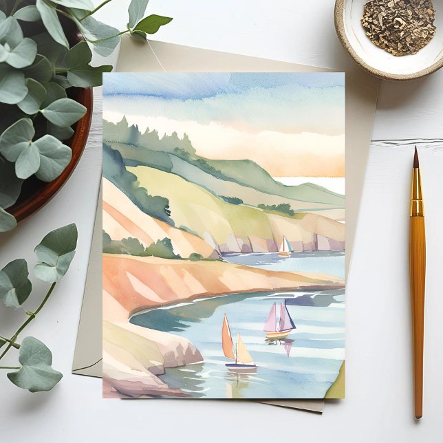Postal Orilla Navegando | Aquarela de Océano de Rhode Isl (Subido por el creador)