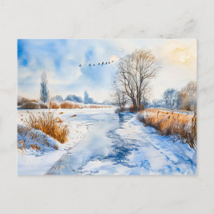 Postal Orilla nevada del río en invierno Havelland Acuare