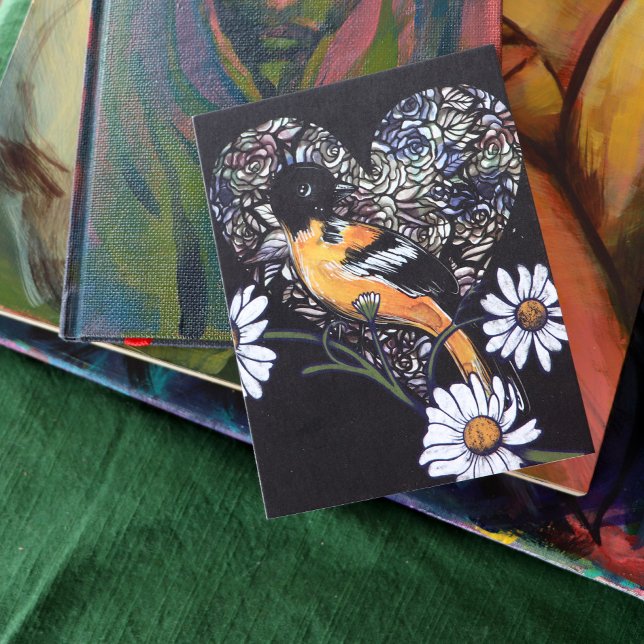 Postal Oriole Bird Daisy Flower Nature Art (Subido por el creador)