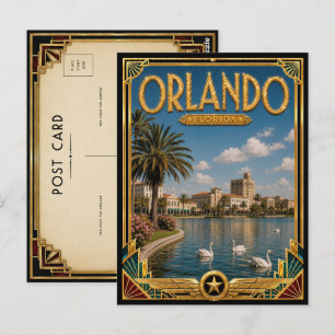 Postal Orlando Florida Arte Vintage Deco Dorado Edad
