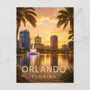 Postal Orlando Florida Atardecer Dorado Paisaje Urbano Vi