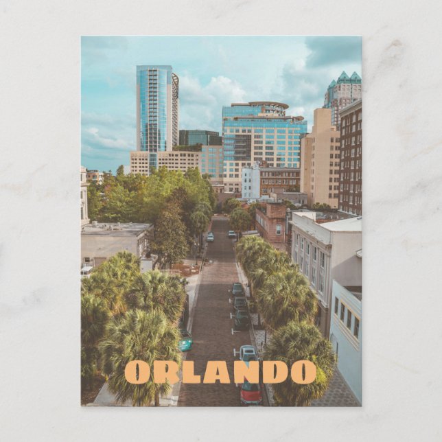 Postal Orlando, Florida, foto del centro con nombre (Anverso)