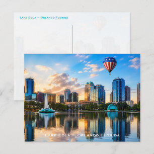 Postal Orlando Florida Horizonte Lago Eola Globo Aerostát