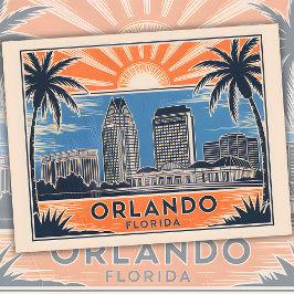 Postal Orlando Florida Skyline Vintage Travel Cityscape