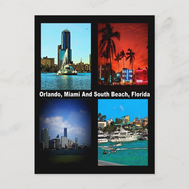 Postal Orlando, Miami, South Beach Collage (Anverso)