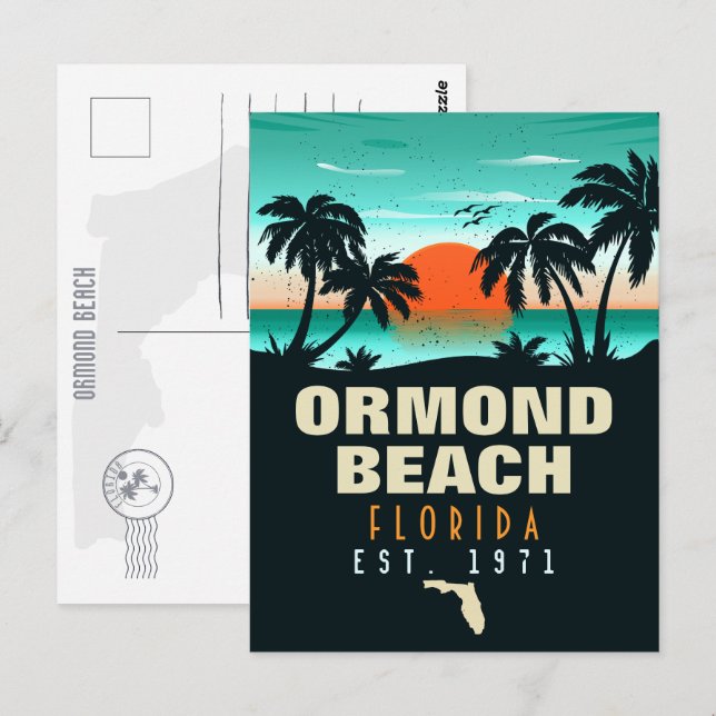 Postal Ormond Beach Florida Retro Sunset Souvenir años 60 (Anverso / Reverso)