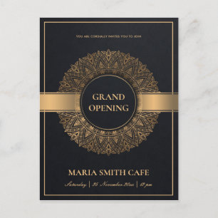 POSTAL ORNADO DE ORO NEGRO MANDALA GRAND OPENING INVITE