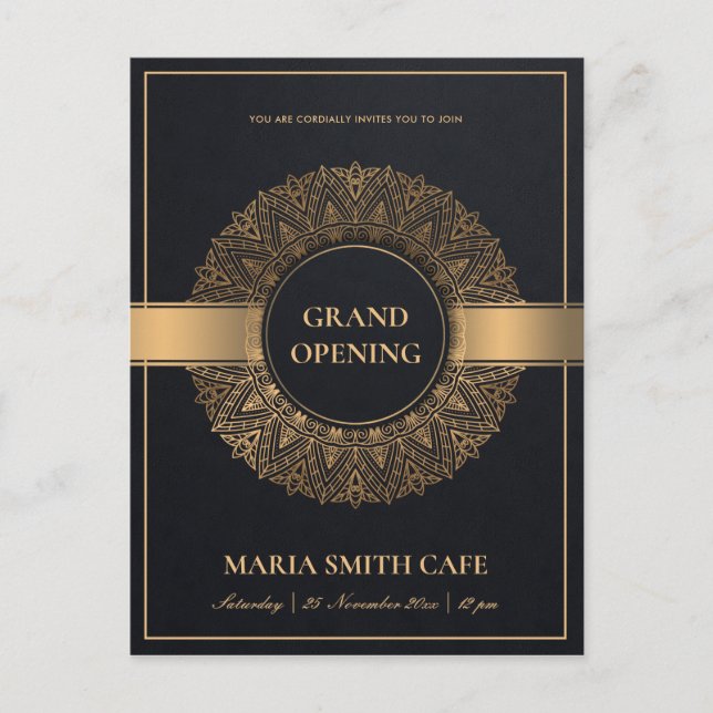 POSTAL ORNADO DE ORO NEGRO MANDALA GRAND OPENING INVITE (Anverso)