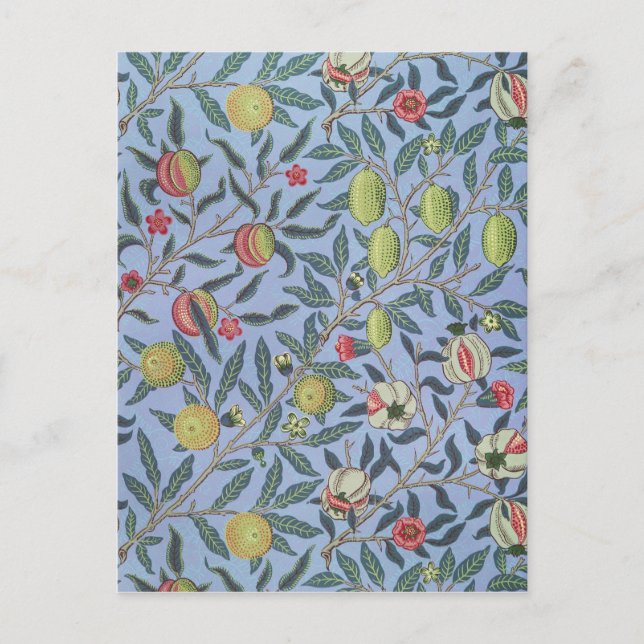 Postal Ornamento azul de William Morris Fruit Pomegranate (Anverso)