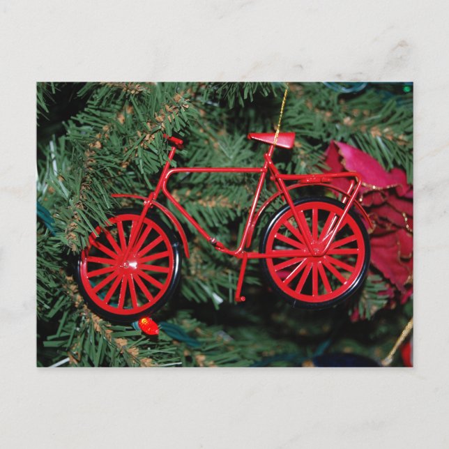 Postal Ornamento de bicicleta en un árbol de Navidad (Anverso)