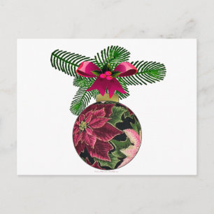Postal Ornamento de Borgoña de Poinsettia retro 50