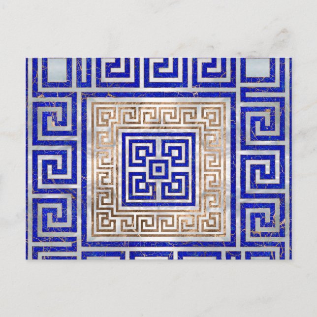 Postal Ornamento de claves griegas - Lapis Lazuli y Gold (Anverso)