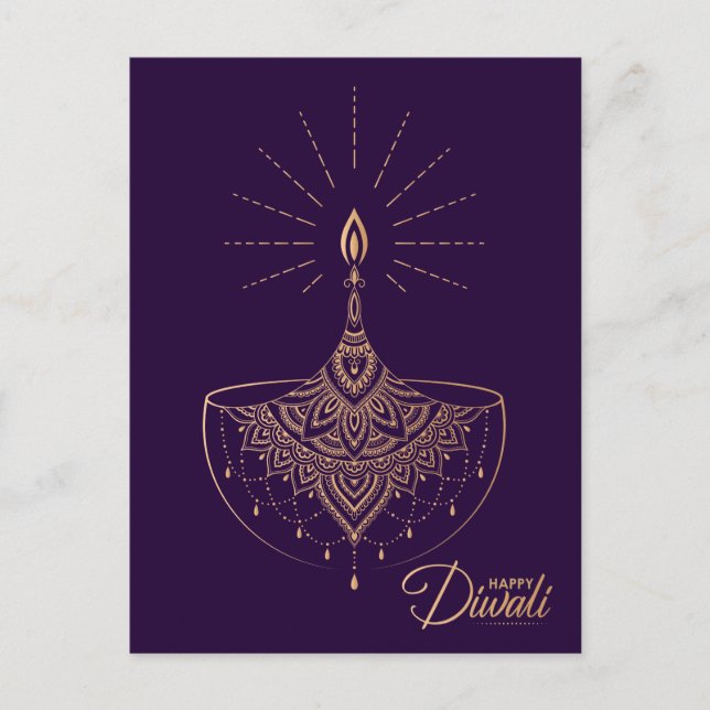 Postal Ornamento de luz dorada feliz Diwali (Anverso)