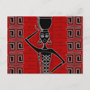 Postal Ornamento ético africano negro y rojo N1