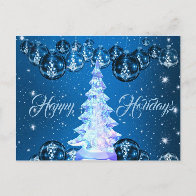 Postal Ornamentos azules de la marina Árbol de Navidad de (Anverso)