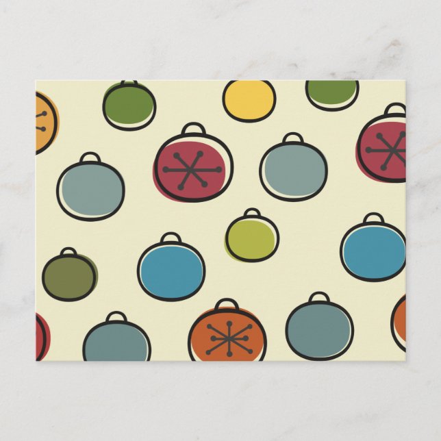 Postal Ornamentos coloridos de la época atómica navideña (Anverso)