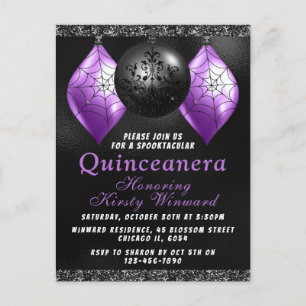 Postal Ornamentos de Halloween Púrpura Negro Quinceañera