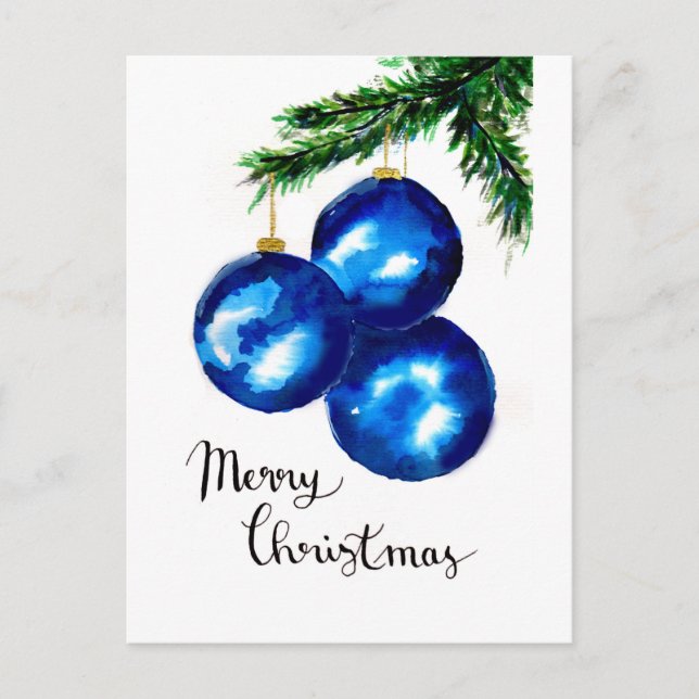 Postal Ornamentos del árbol azul de Navidad (Anverso)