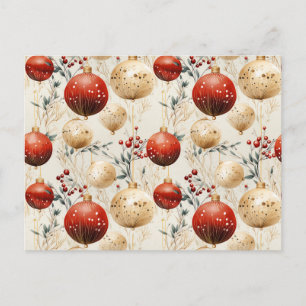Postal Ornamentos navideños de oro rojo Holly Berry