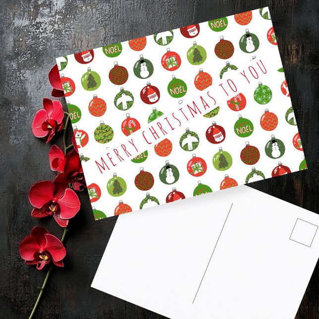 Postal Ornamentos navideños PERSONALIZADO de bolas navide (Christmas Ornaments Xmas Balls CUSTOM Holiday Postcard
)