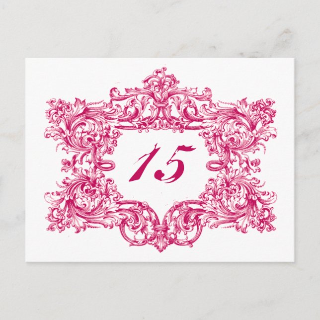 Postal Ornar números de tabla de marcos rosados (Anverso)