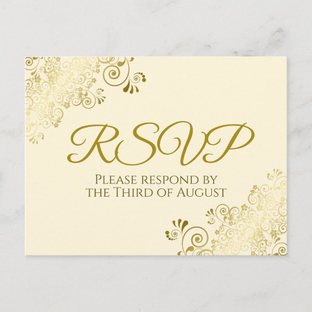 Postal Ornate Gold Filigree Elegant Cream Wedding RSVP (Anverso)