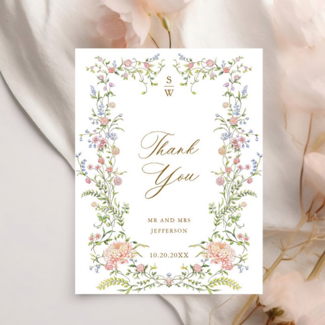Postal Ornate Grace Pastel Rubor Boda Floral Gracias (Subido por el creador)