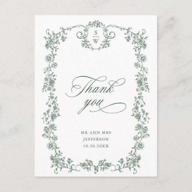 Postal Ornate Grace Sage Green Gracias (Anverso)