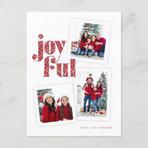 Postal Ornate Red Joyful Navidades de collage de fotos/fe