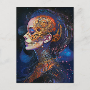 Postal Ornate Skull Woman Surreal Art