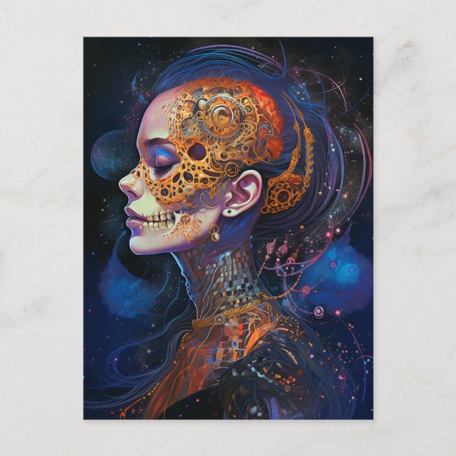 Postal Ornate Skull Woman Surreal Art (Anverso)