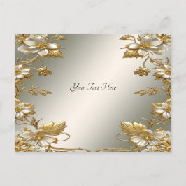 Postal Ornato de Oro Floral Blanco
