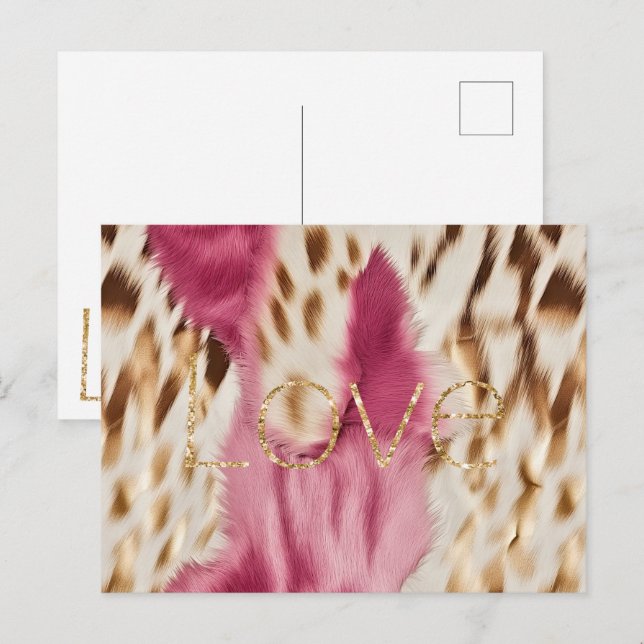 Postal Oro Blanco Rosa Amor Purpurina Vaquera del Suroest (Anverso / Reverso)