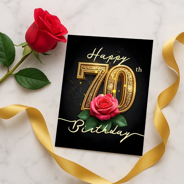 Postal Oro Brillante Opulento Rosa Guión Cumpleaños 70 (Subido por el creador)