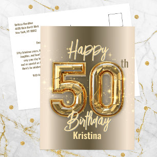 Postal Oro brillante y diamante 50 cumpleaños