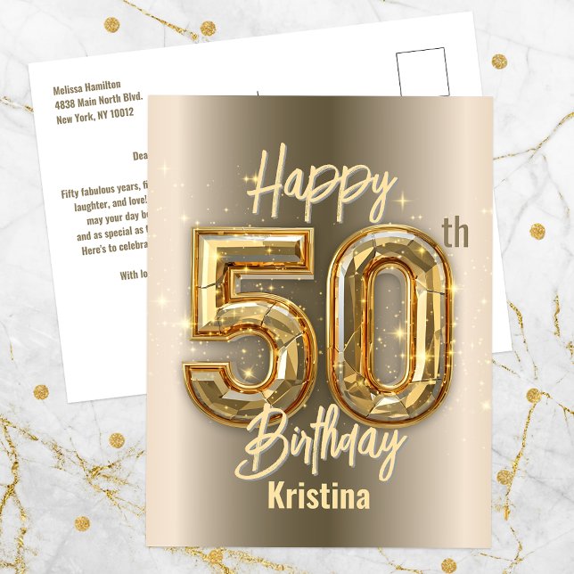 Postal Oro Brillante y Diamante Cumpleaños 50 (Subido por el creador)