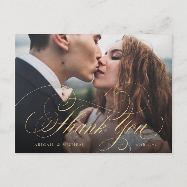 Postal Oro elegante caligrafía clásica foto gracias (Anverso)